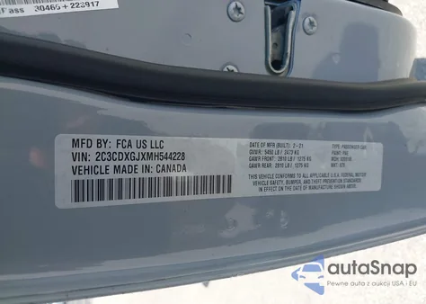 2021 Dodge Charger Scat Pack Rwd из США, поврежденный, VIN 2C3CDXGJXMH544228